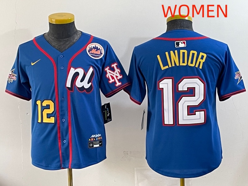 women  2025 New York Mets #12 Lindor Blue All star Nike MLB Jersey style 3
